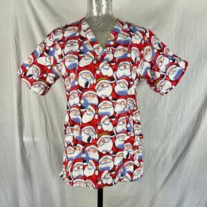 UA Scrubs Top Christmas Winter Santa Women's Small Pockets Nursing Medical